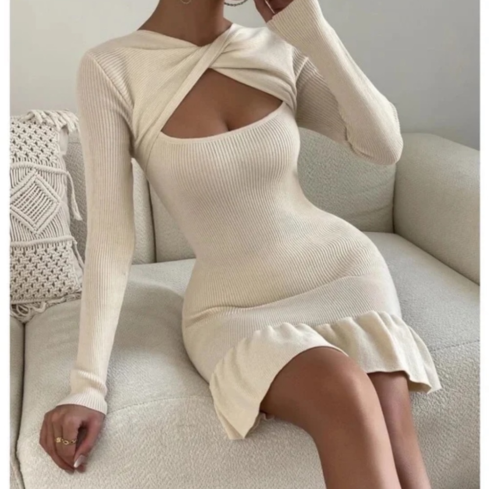 Fitted Cutout Ribbed Sweater Dress